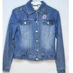 Central Falls Women Small Blue Embroidered and Beaded Denim Hippie Jean Jacket